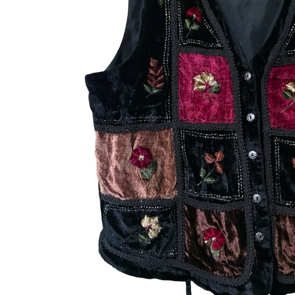 Vintage Y2K Velvet & Jacquard Embroidered Patchwork Vest New Age Witchy Floral - Picture 4 of 13